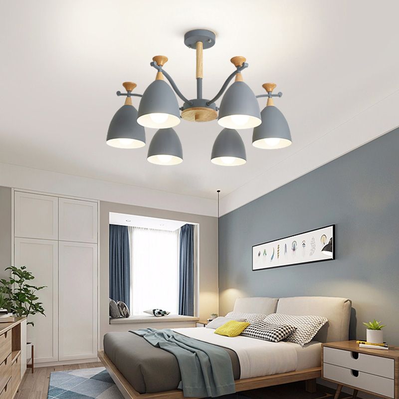 Contemporary Cone Chandelier Pendant Light Metal 3/6/8 Lights Hanging Ceiling Light in Grey/White/Green for Bedroom