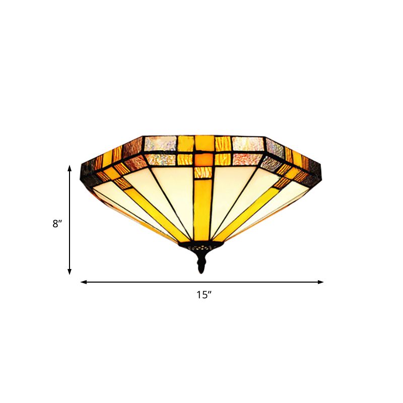 Geometrische Deckenleuchte im Tiffany-Stil, Buntglas, 3 Lichter, Unterputz-Deckenleuchte