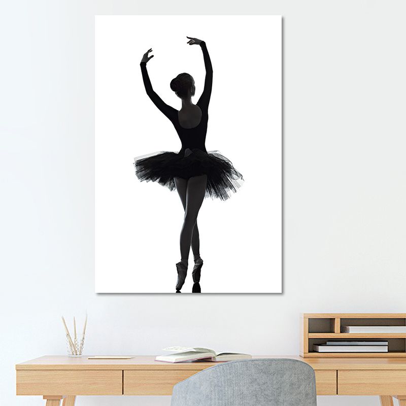 Black Ballerina Silhouette Wall Art Dance Vintage Textured Canvas Print for Girls Room