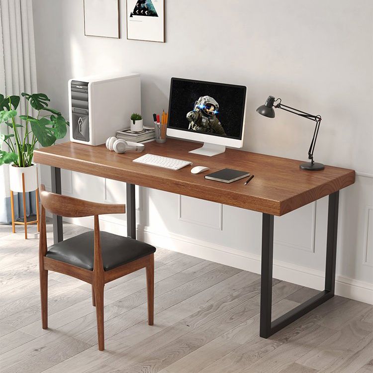 Rectangular Desk Solid Wood Top Black Metal Legs for Bedroom