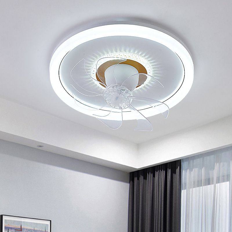 Round Shape Metal Ceiling Fans Modern Style 2-Lights Ceiling Fan Fixtures