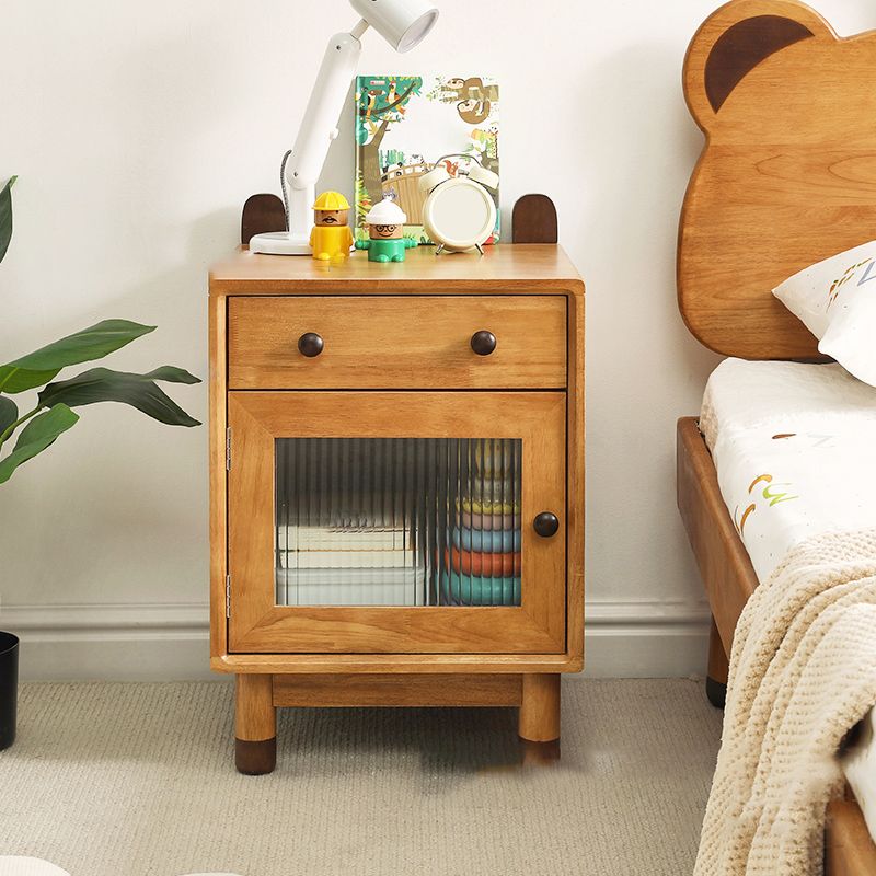 Rubberwood No Distressing Contemporary Kids Bedside Table with Cabinet and Drawer