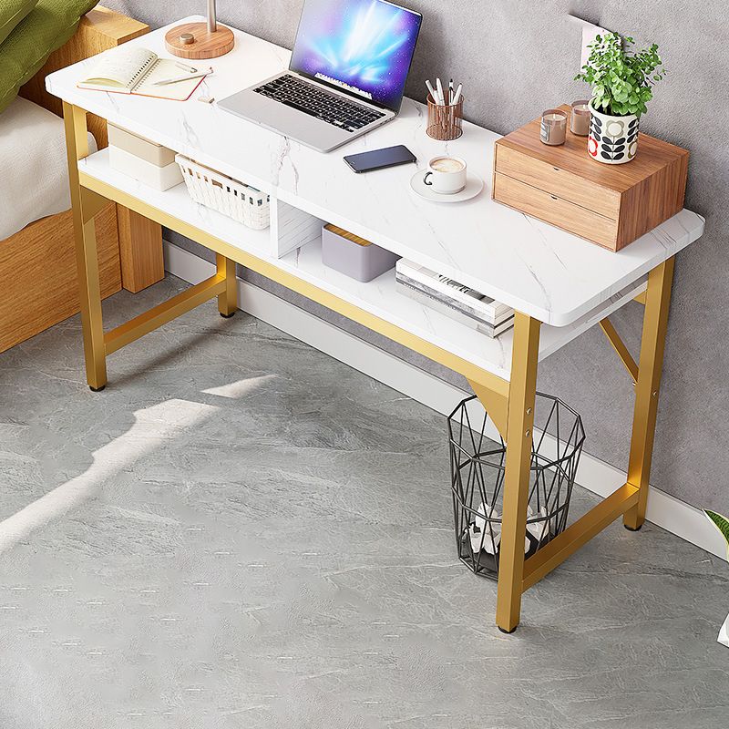 Wooden Rectangular Writing Desk Home Glam Office Desk with Shelves