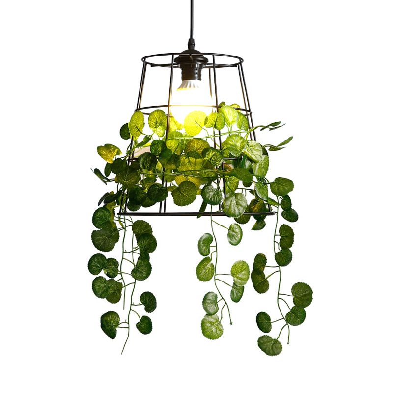 Vat restaurant drop lamp industrieel metaal 1 hoofd zwarte led hangende lamp met plant met plant