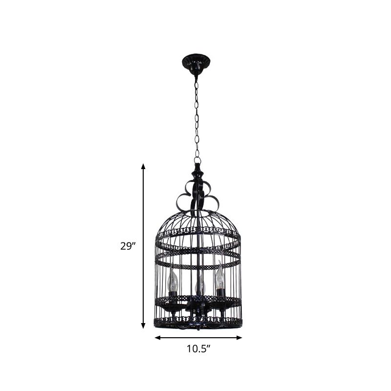 3/6 Bulbes Cage d'oiseau Lumière suspendue avec une bougie Créative Industrial Style Black Metallic Chandelier Lampe For Bedroom