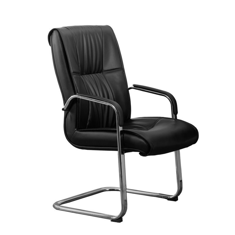 Faux Leather Executive Chair No Wheels Modern Office Chair with Fixed Arms