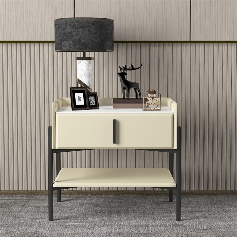 Modern Stone and Metal Night Table Open Storage Bedside Cabinet with Legs