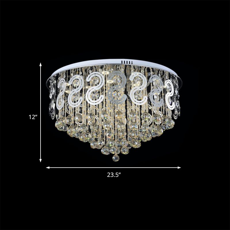 Vintage Style Layered Flush Mount Lighting Metal LED Ceiling Lamp with Crystal Ball in Clear