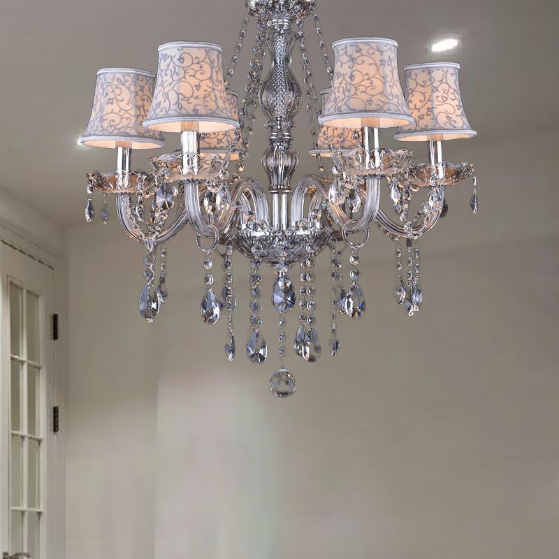 Modernist Bell Ceiling Chandelier Clear Crystal 6/8 Bulbs Living Room Pendant Lamp in Beige, 23"/28" W