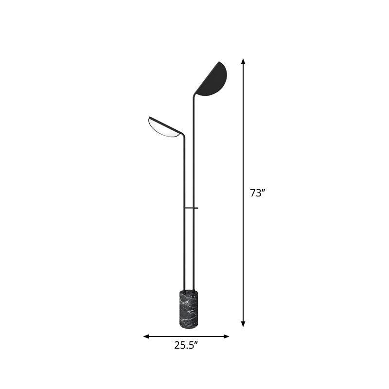 Bent Shade Metal Standing Floor Lamp Minimalist 2-Head Black Floor Light with Marble Base