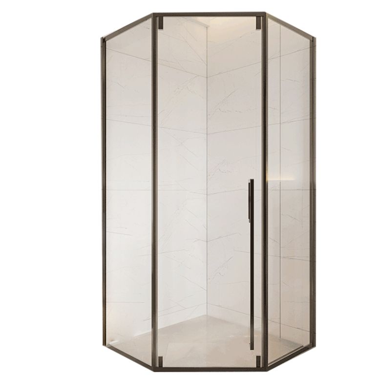 Matte Black Folding Shower Door, Side Opening Tempered Glass Shower Door