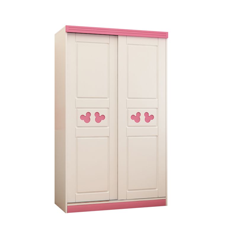 Blue and Pink Wardrobe Armoire Wood Hanging Clothes Rack for Bedroom