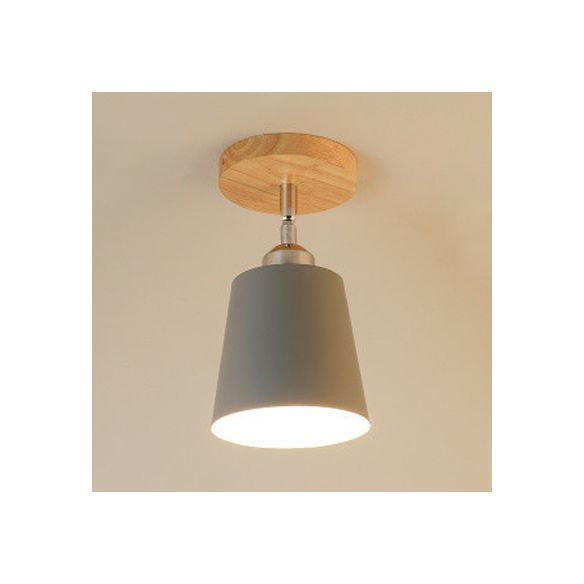 Metal Tapered Semi-Flush Mount Macaron Style 1 Bulb Bedroom Semi-Flush Ceiling Light in Yellow/Pink