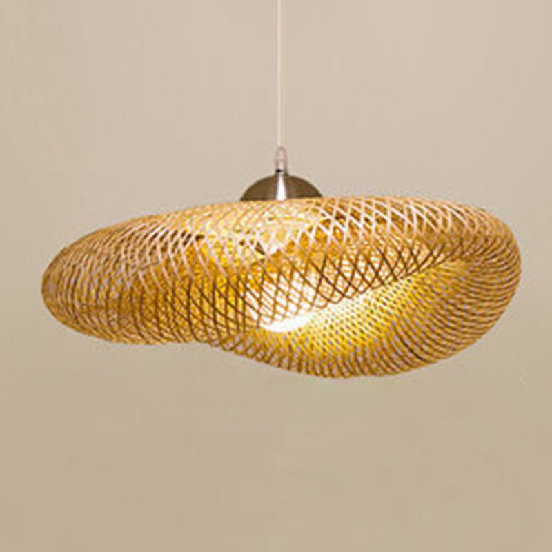 Éclairage pendentif en forme de chapeau beige Asie Asie Style Bamboo suspension suspendue