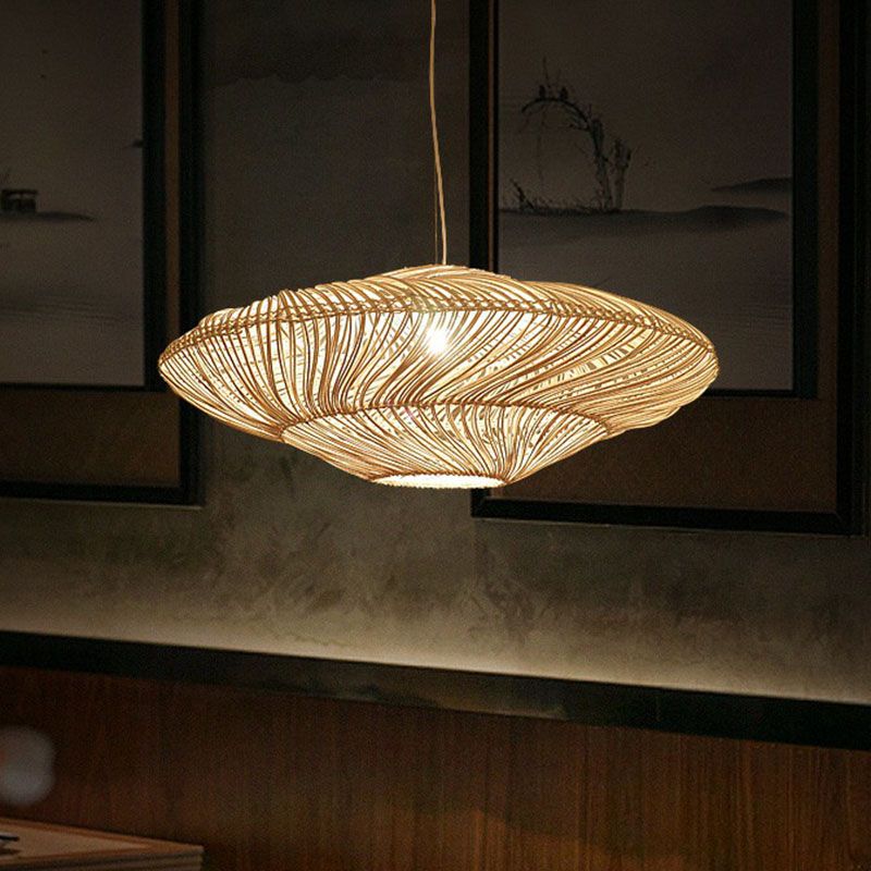 Illuminazione a sospensione artigianale rattan minimalista rattan 1 testa a sospensione luce a soffitto in legno