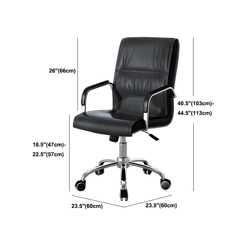 High Back Fixed Arms Chair Leather Black Faux Leather Office Chair