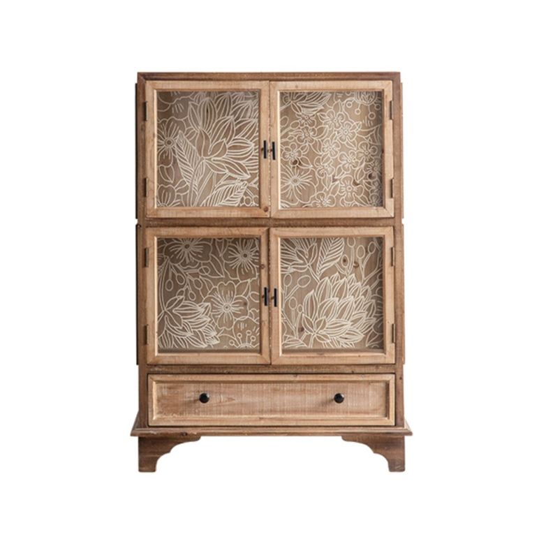 Traditional Wood Display Stand Glass Doors Storage Cabinet with Doors