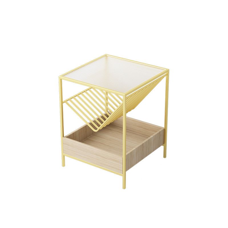 Glass Top Night Table with Shelves Contemporary Metal Nightstand