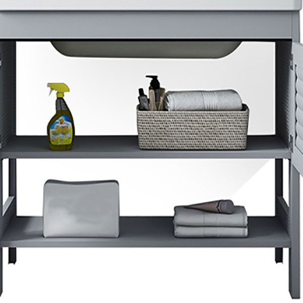 Shelving Included Bath Vanity Freestanding Grey Single Sink 2 Doors Metal Frame Vanity