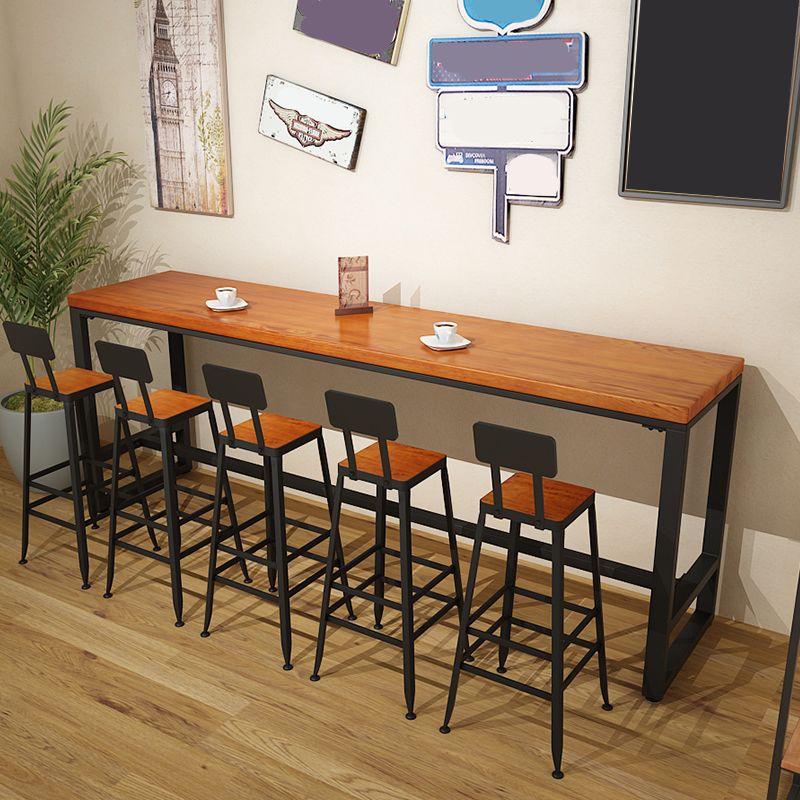 Pine Wood Bar Dining Table Industrial Rectangle Bar Table with Trestle Pedestal for Cafe