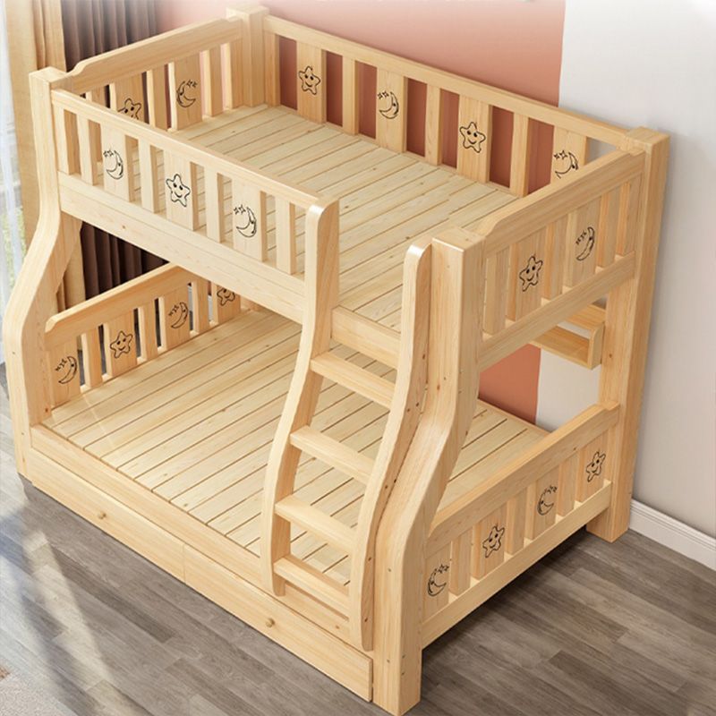 Contemporary Bunk Bed Solid Wood No Theme with Drawers with Guardrail Natural