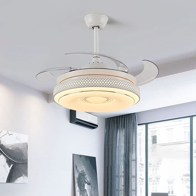 42" Wide White Ring Ceiling Fan Lamp Modernism Metal LED Bedroom Semi Flush Mount with 4 Clear Blades, Remote/Wall Control/Frequency Conversion and Remote Control