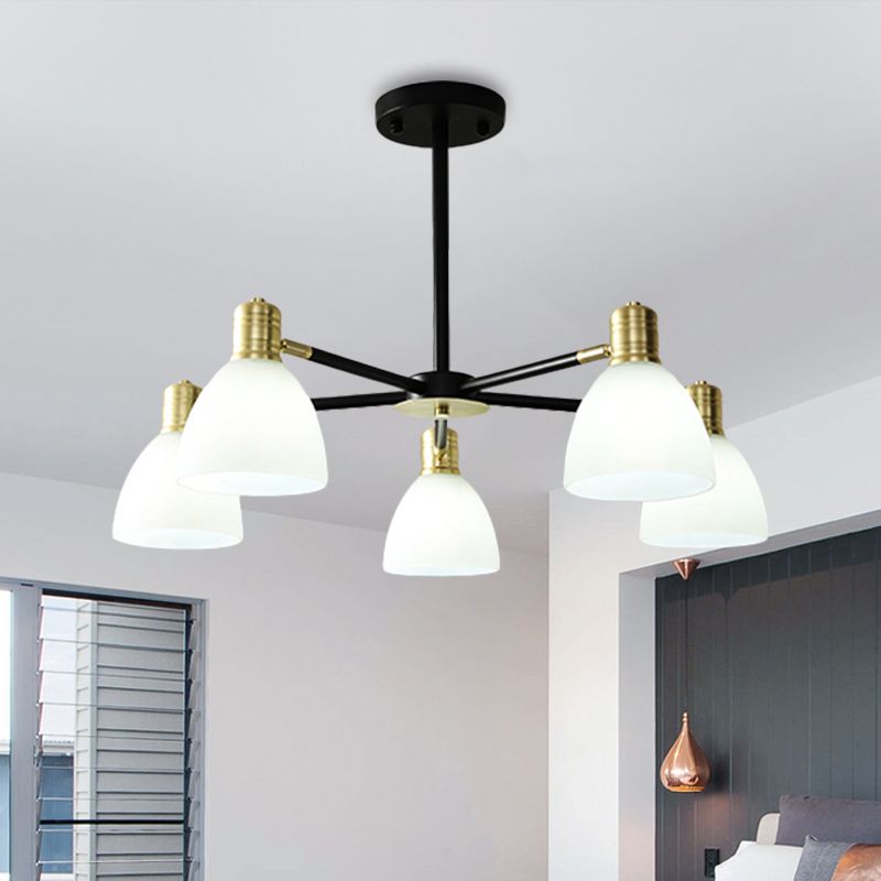 Milky Glass Dome Ceiling Pendant Light Modern Stylish 5/6/8 Lights Golden Chandelier Light Fixture