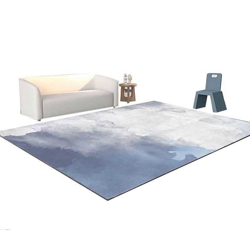 Sky Blue Abstract Pattern Rug Polyester Modern Rug Washable Rug for Living Room
