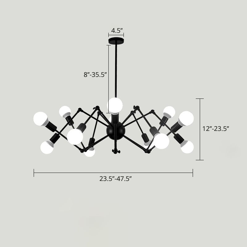 Spider Metal Chandelier Industrial Clothing Shop Prendant Prendant Éclairage avec design de bulbe ouvert