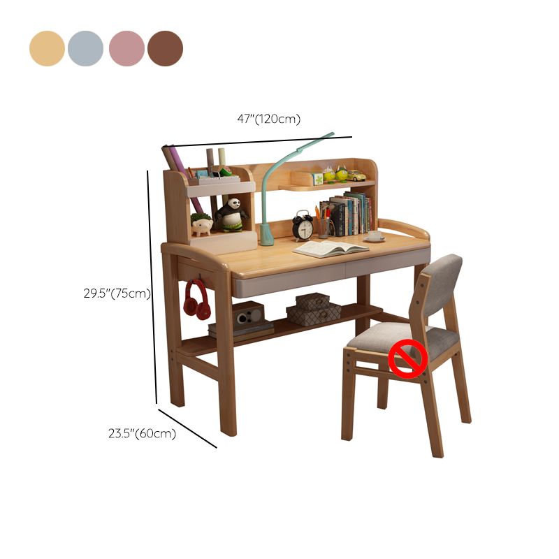 Adjustable Writing Desk Wood Kids Desk and Chair with Storage Shelves