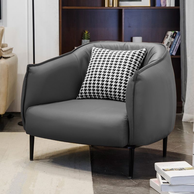 Modern Pillow Back Chair 4 Legs Upholstered Sloped Arms Chair