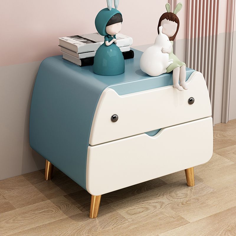 Oak Nursery Nightstand with Drawers Flat Top Animals Kids Bedside Table