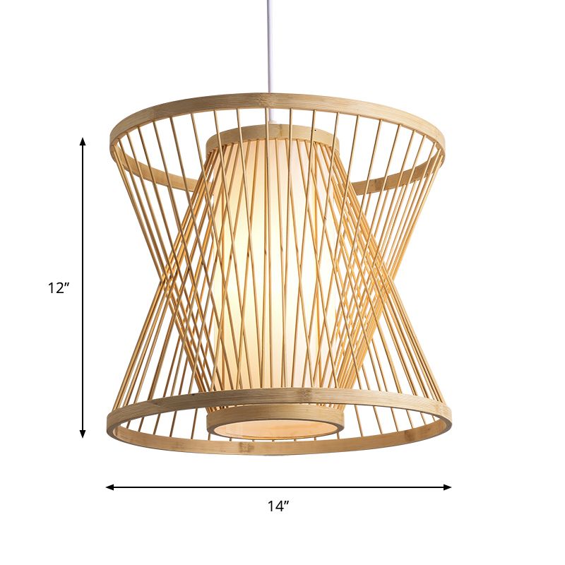 Suspension à cône Pendant Contemporain Bamboo 1 Bulbe Wood Hanging Light Kit pour restaurant, 14 "/ 16" /19,5 "de large