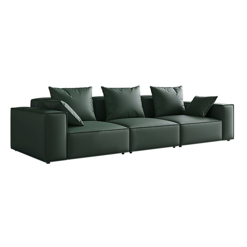 Contemporary Faux Leather/ Velvet Standard Sofa Green Square Arm Couch