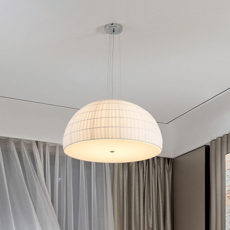 Fabric Dome Hanging Ceiling Light Modern 4 Lights White Chandelier Light Fixture