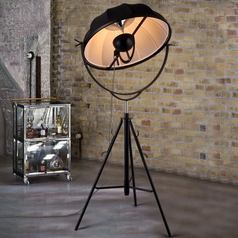 Hat Shaped Tripod Floor Lamp Art Deco Cast Iron 1-Head Living Room Standing Floor Light in Black/Grey