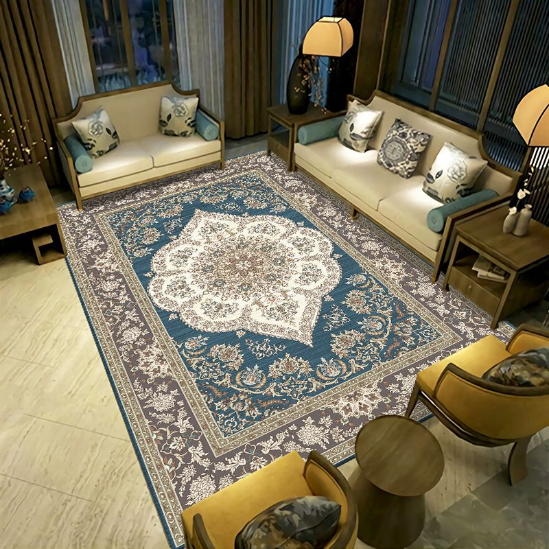 Antique Moroccan Pattern Rug Color Mixed Polyester Area Carpet Easy Care Rug for Living Room