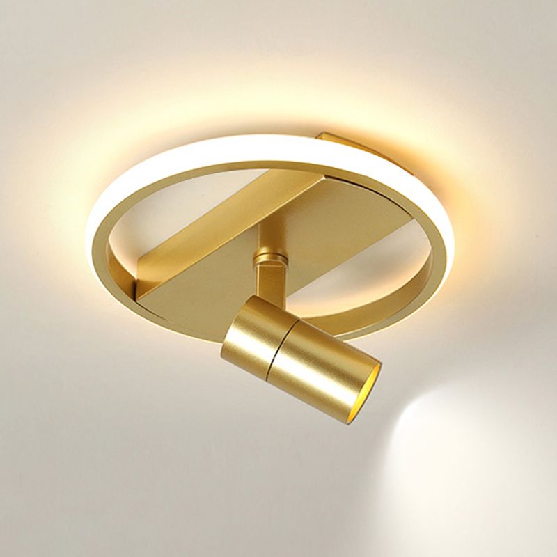 Gold 1-Light LED Semi Flush Ceiling Fixture in Modern Minimalist Style Acrylic Indoor Flush Mount