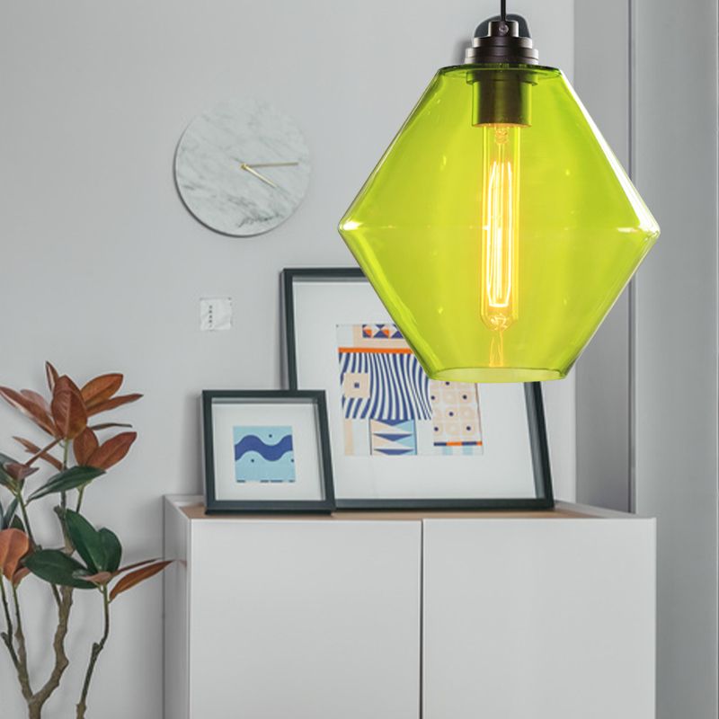 Eenmalige lichte diamantschaduw plafond hanglamp vintage zwart oranje/blauw/groen glashanglamp