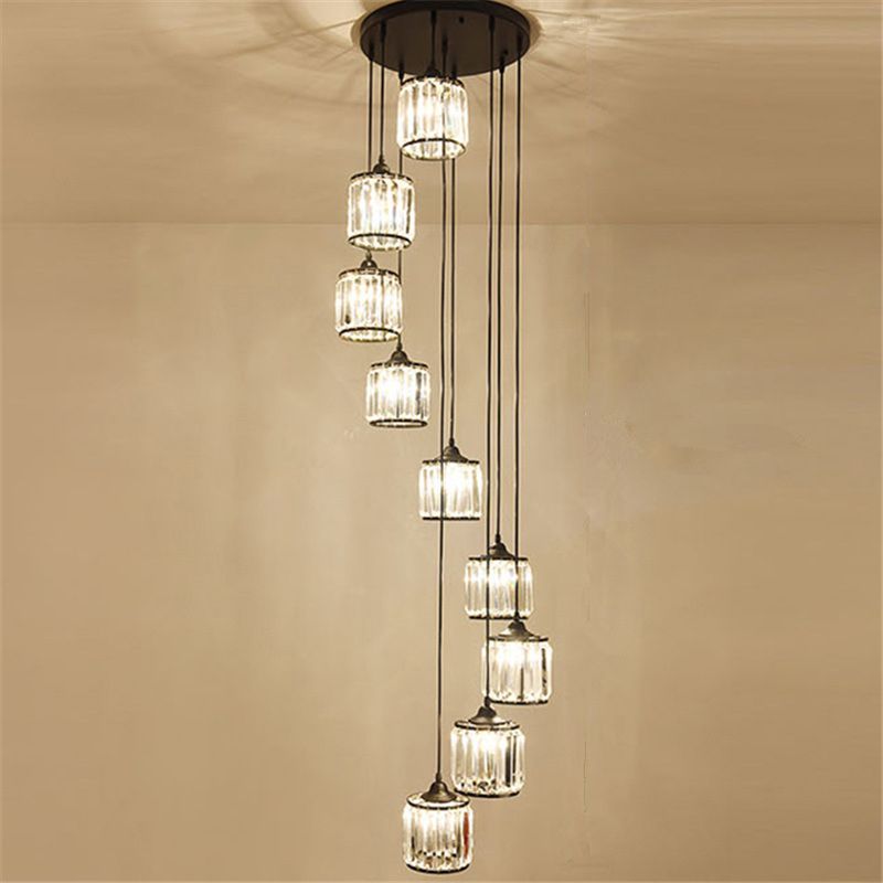 Crystal Black Pendant Light in Modern Luxury Style Iron Cylindroid Hanging Lamp for Interior Spaces