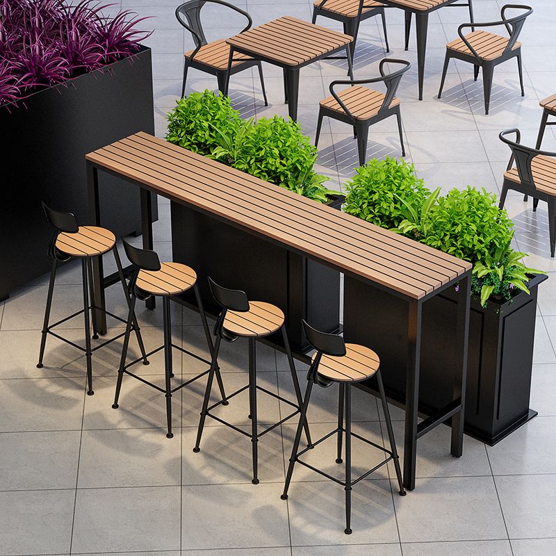 Wood Bar Dining Table Modern Rectangle Bar Table with Trestle Pedestal for Cafe Balcony