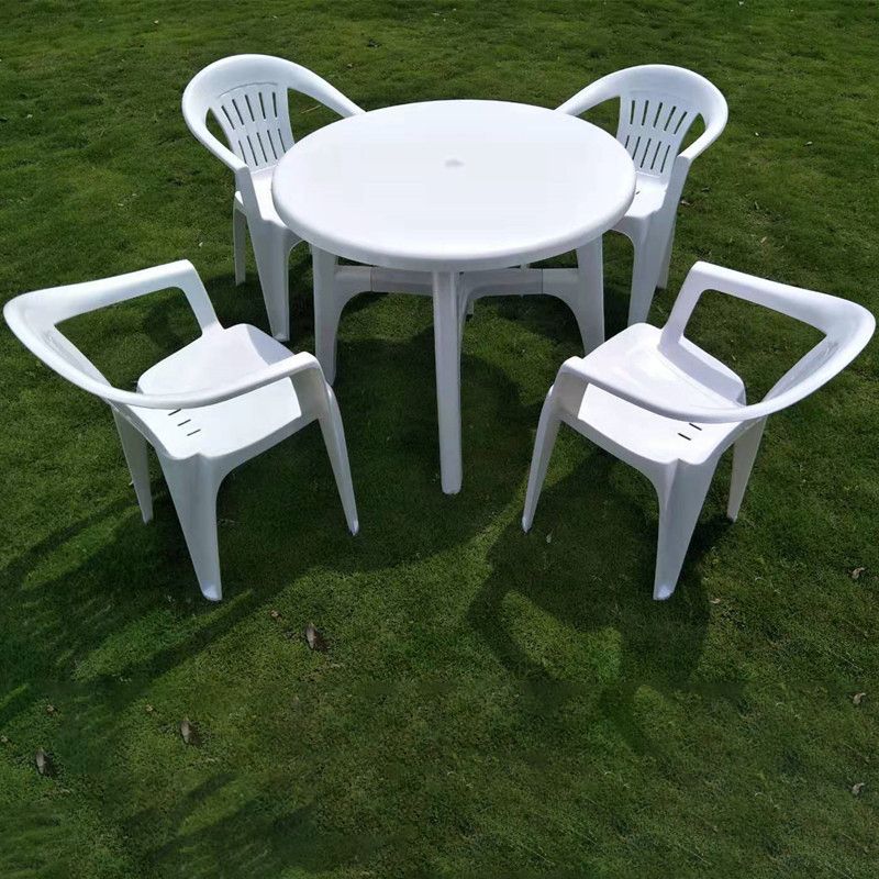 Plastic Outdoor Dining Table Modern White Patio Table with Umbrella Hole