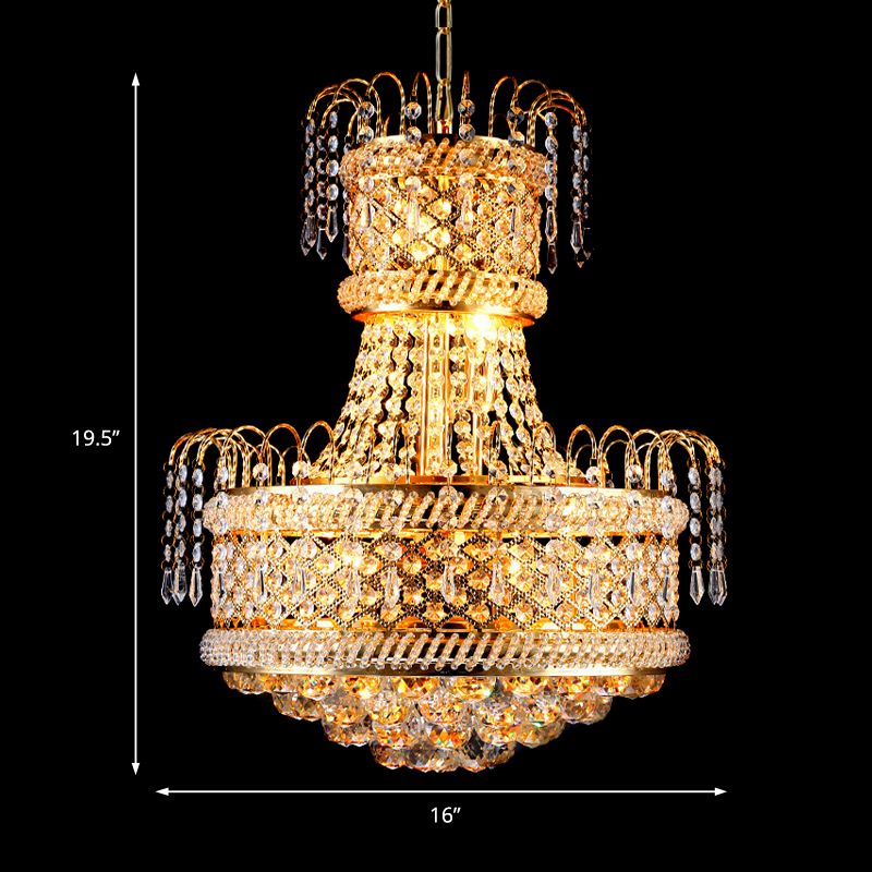 5/8 Lights Dining Room Chandelier Light Fixture Modern Gold Hanging Light with Mushroom Crystal Shade, 16"/19.5" Wide