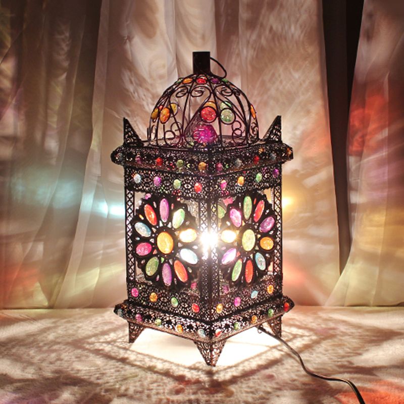 Lantern Bedroom Night Table Light Bohemian Metal 1 Light Silver/White/Bronze Nightstand Lighting