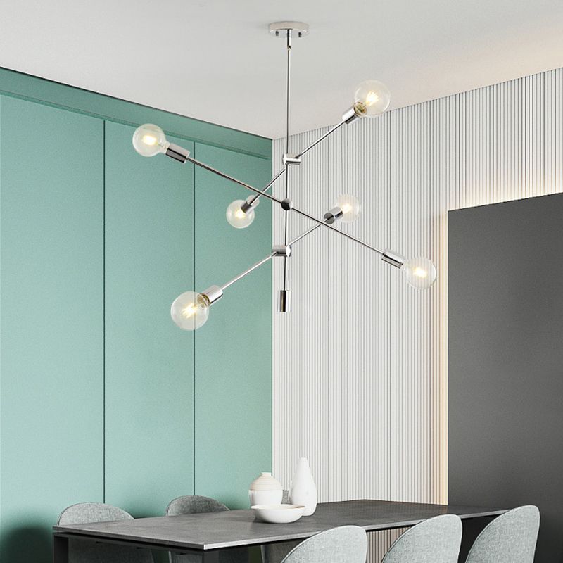 Chrome Nordic Style Minimalism Chandelier Arm Adjustable 6-lights Molecular Shaped Metal Hanging Light