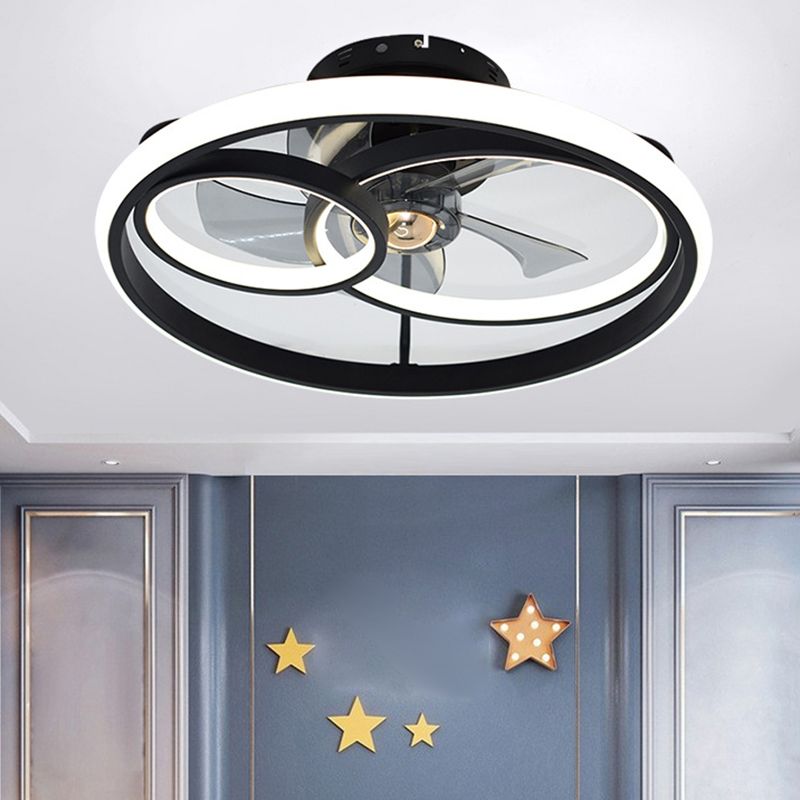 Metal Round Shape Ceiling Fan Modern Style 3 Lights Ceiling Fans Fixtures