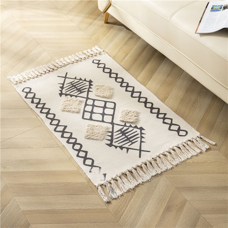 Boheemian Multi-Colour Trug Americana Print Area Carpet Fringe Cotton Blend Rug voor Home Decor