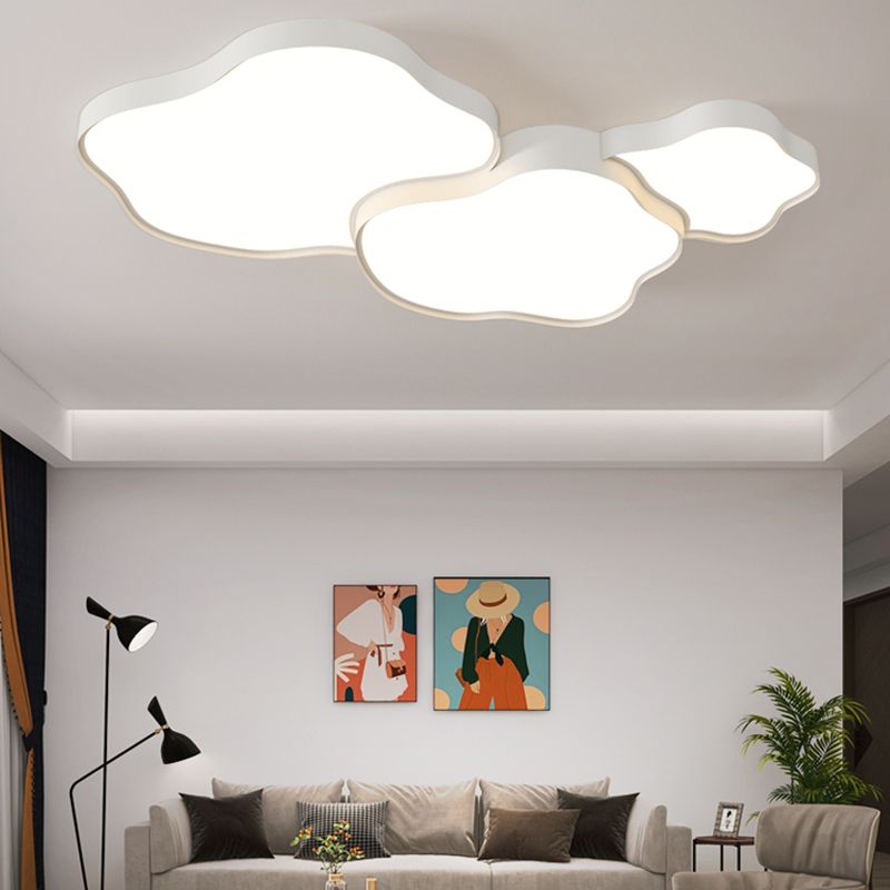 LED White Metal Modern Flush Mount Cloud Shape Ceiling Lamp with Acrylic Shade for Bedroom