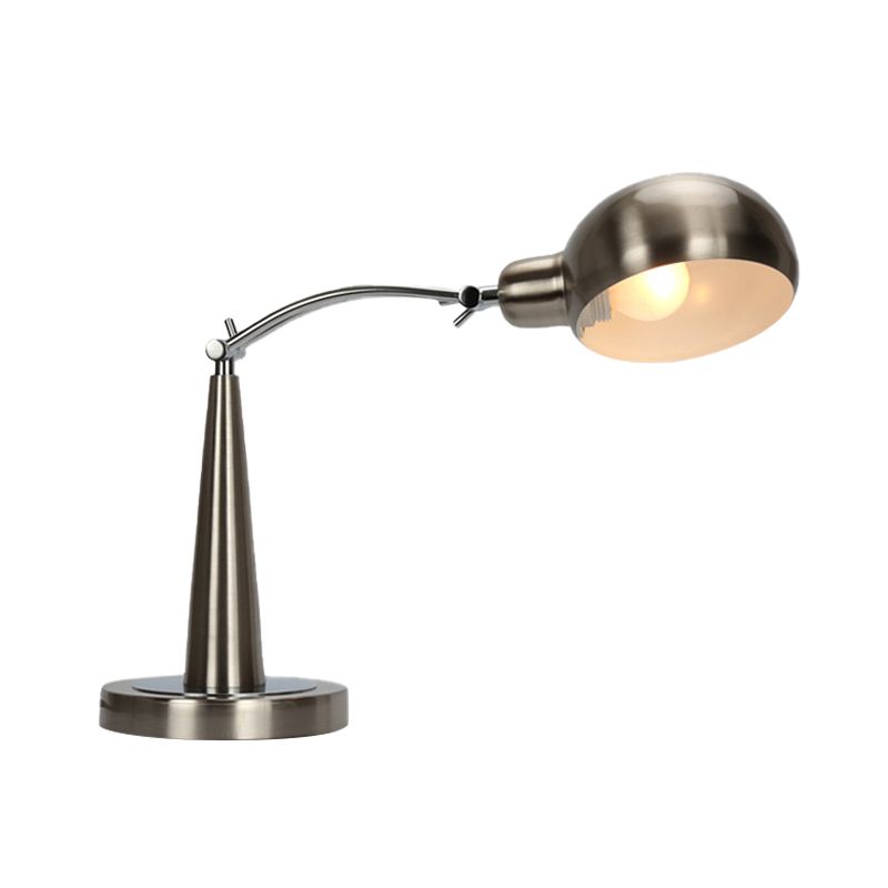 Industrial Dome Shade Reading Light 1 Light Metal Plug-In Table Lamp in Black/Silver with Adjustable Arm