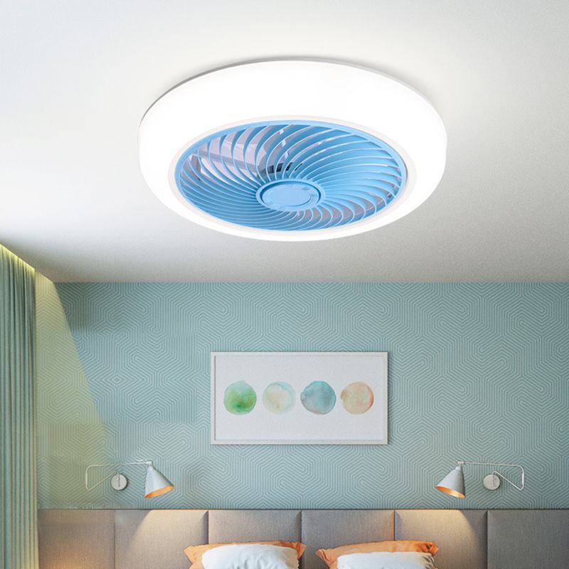 Round Fan Flush Mount Light Modern Acrylic Bedroom LED Wind Machine Semi Flush Light